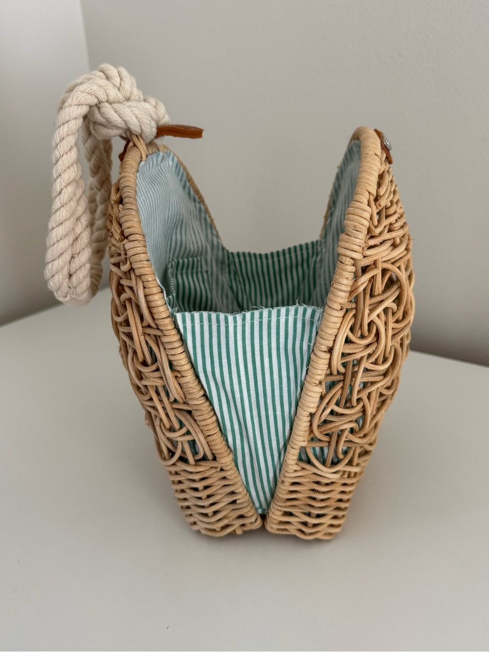 Anthropologie Natural Woven Rattan  Mini Bag with Rope Handle - Picture 5 of 6